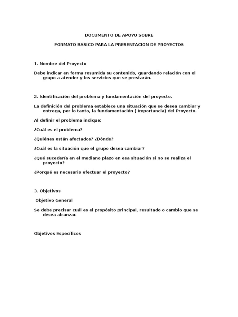 Formato Básico para Presentación de Proyectos | PDF | Recursos humanos ...