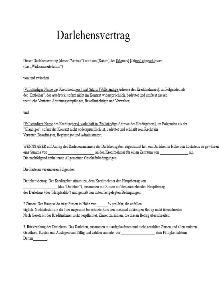 Darlehensvertragsvorlage | PDF