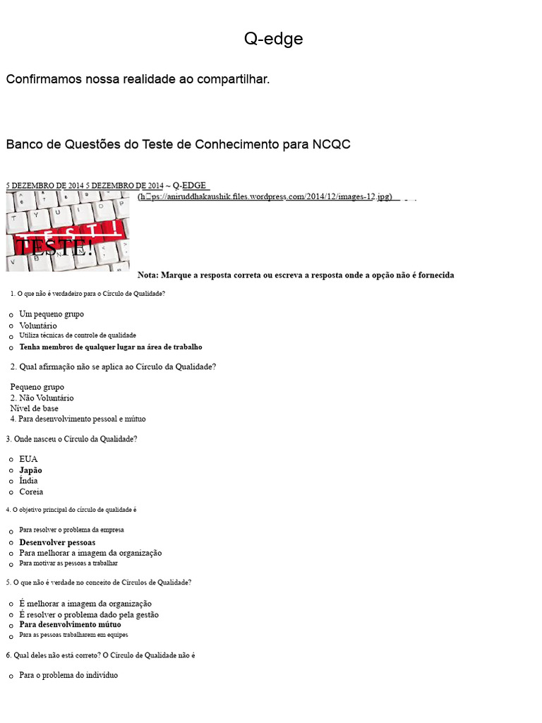 Banco de Questões para NCQC | PDF | Conhecimento | Causalidade