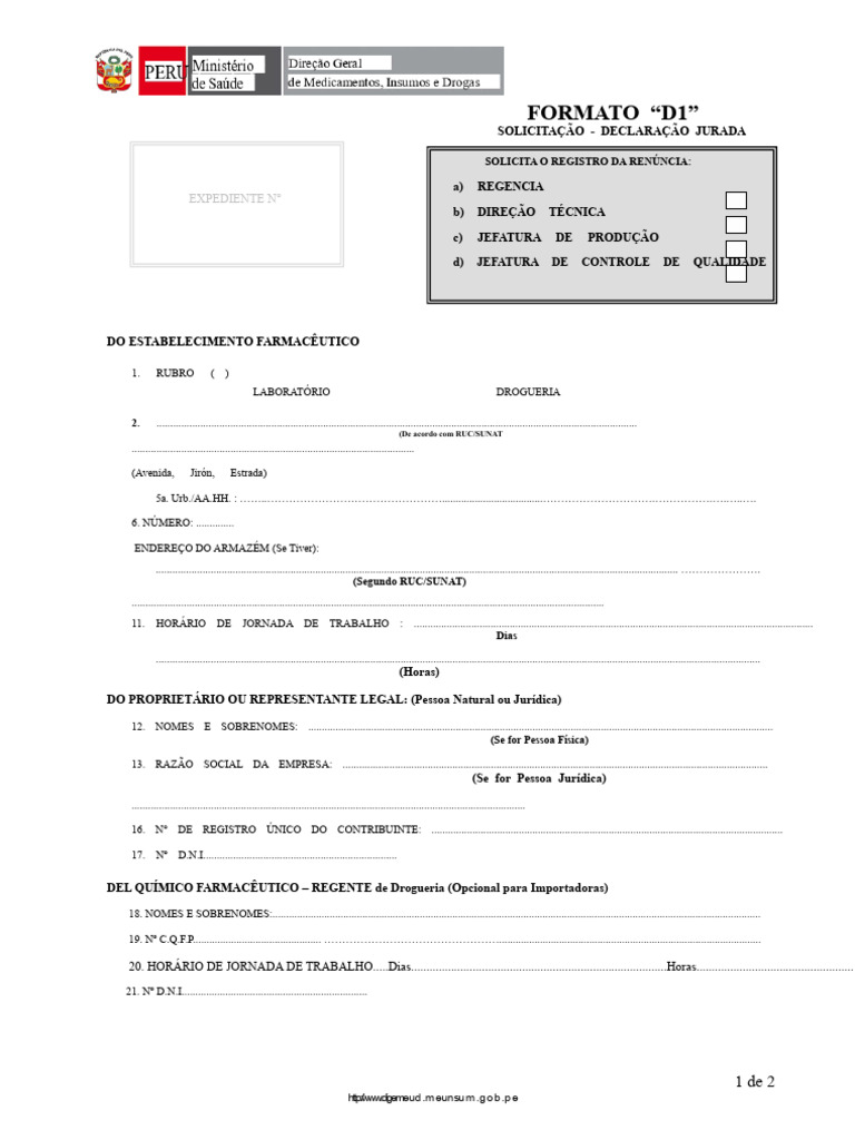 FORMATO D1 | PDF | Farmacêutico