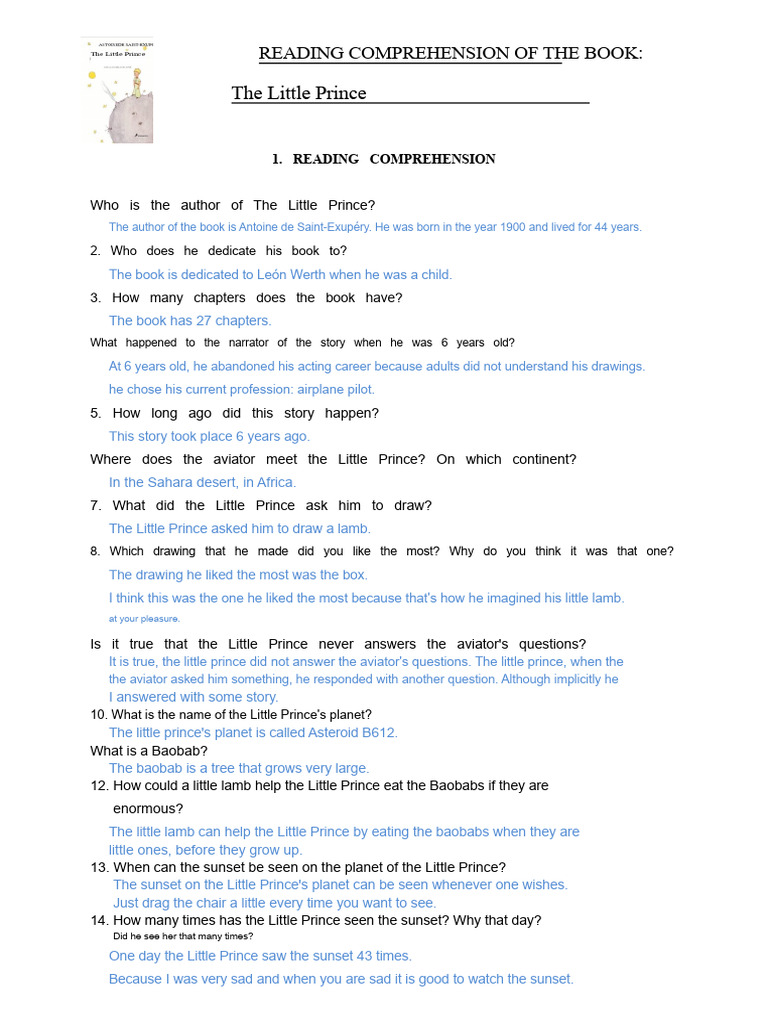 The Little Prince Reading Comprehension Guide | PDF | The Little Prince