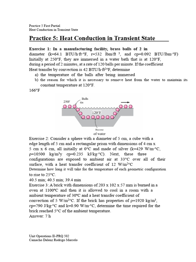 Transient Heat Conduction Exercises | PDF | Heat Transfer | Thermal ...