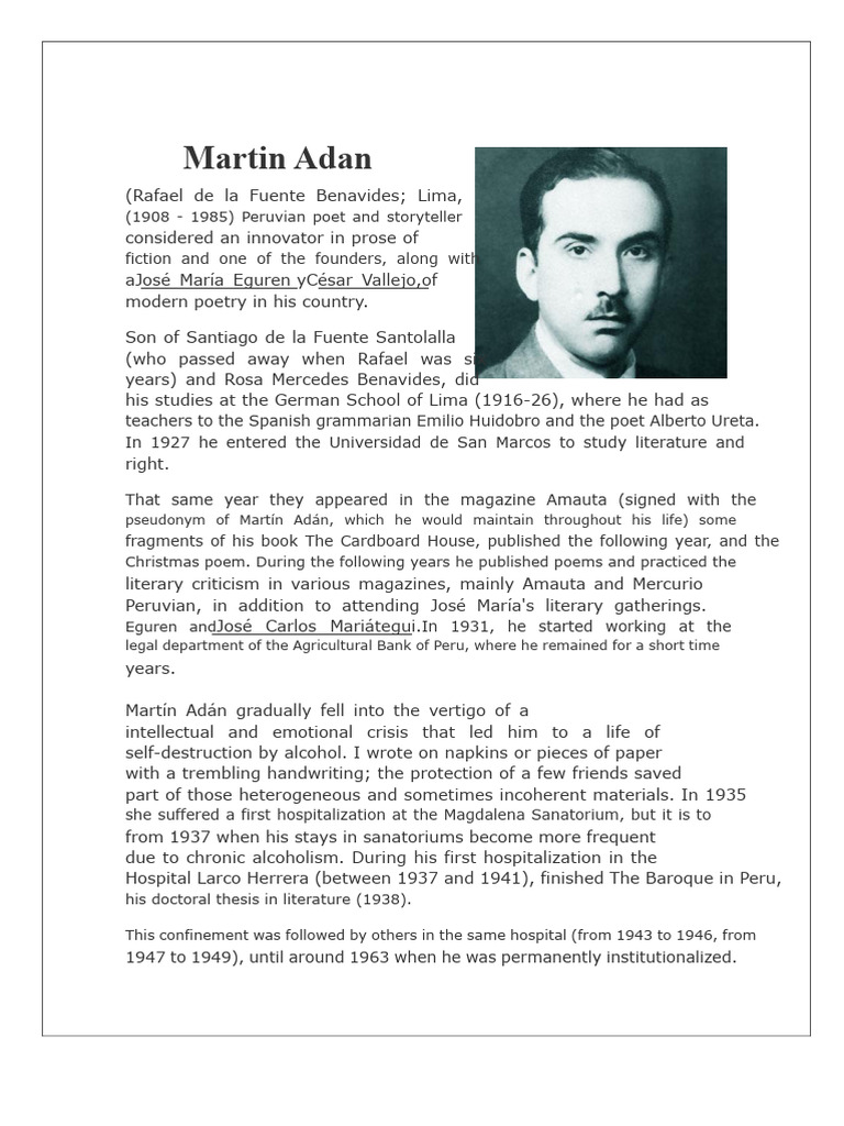 Martín Adán: Innovator of Peruvian Poetry | PDF | Writing
