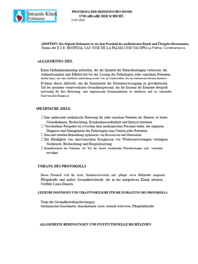 Medizinischer Rundgang Protokoll (Für Alle Dienste) . | PDF
