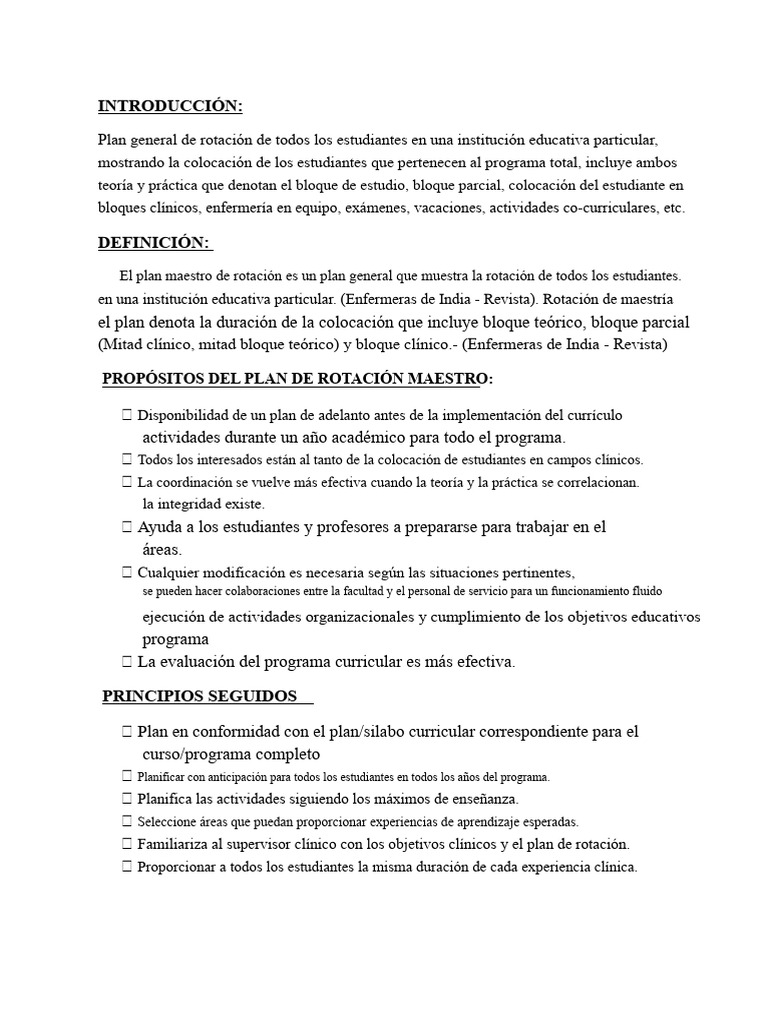 Plan de Rotación Clínica para Estudiantes | PDF | Plan de estudios ...