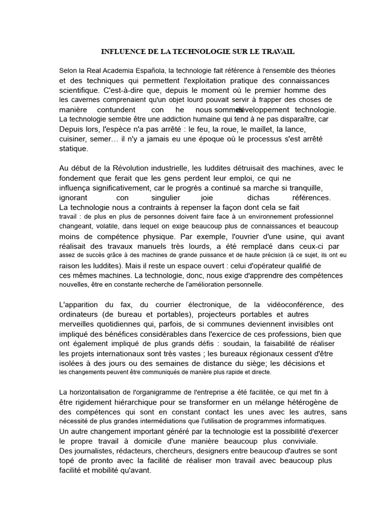 Impact de la technologie sur le travail | PDF | Technologies de l ...