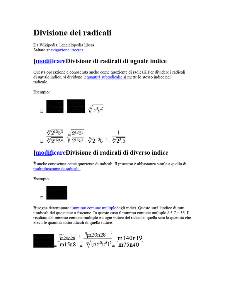 Divisione Di Radicali | PDF