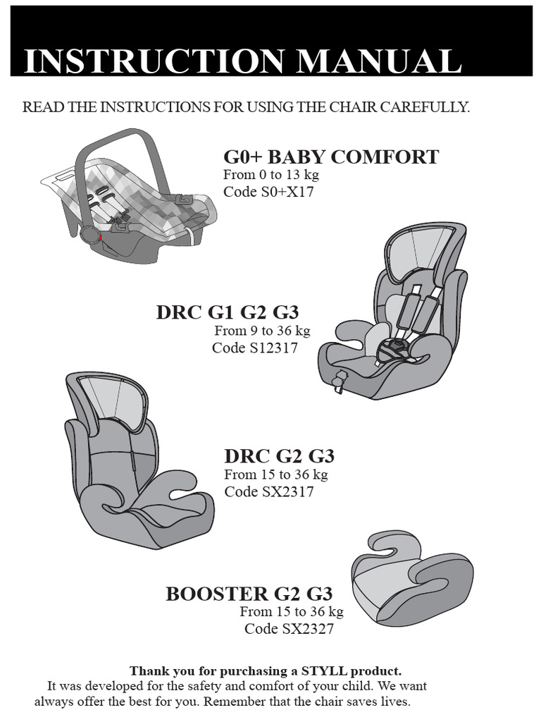 STYLL Child Car Seat Instruction Manual | PDF | Seat Belt | Chair