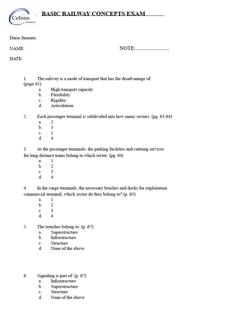 Railway Concepts Exam Questions | PDF | Electricity | Electrical ...