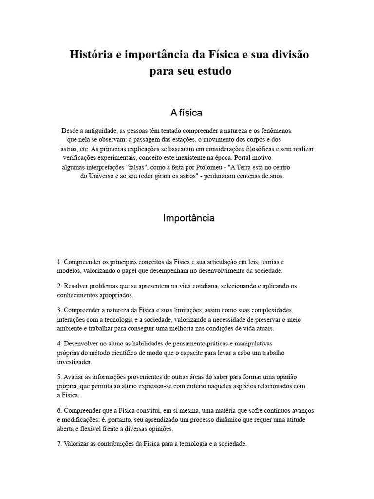História e Divisão da Física | PDF | Física | Mecânica Clássica