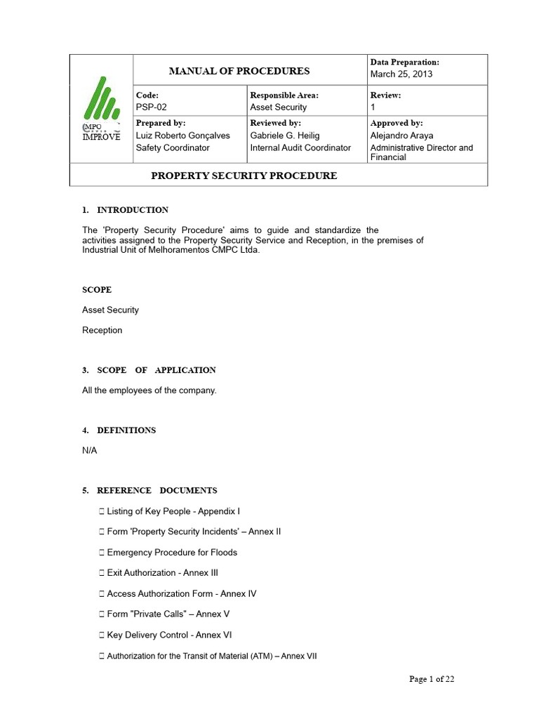 Property Security Procedures Manual | PDF | Truck | Firefighter