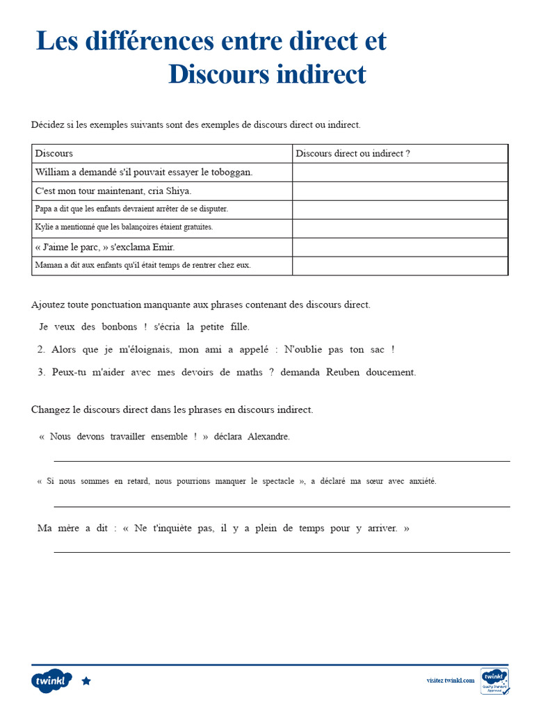 Exercice sur discours direct et indirect | PDF | Phrase