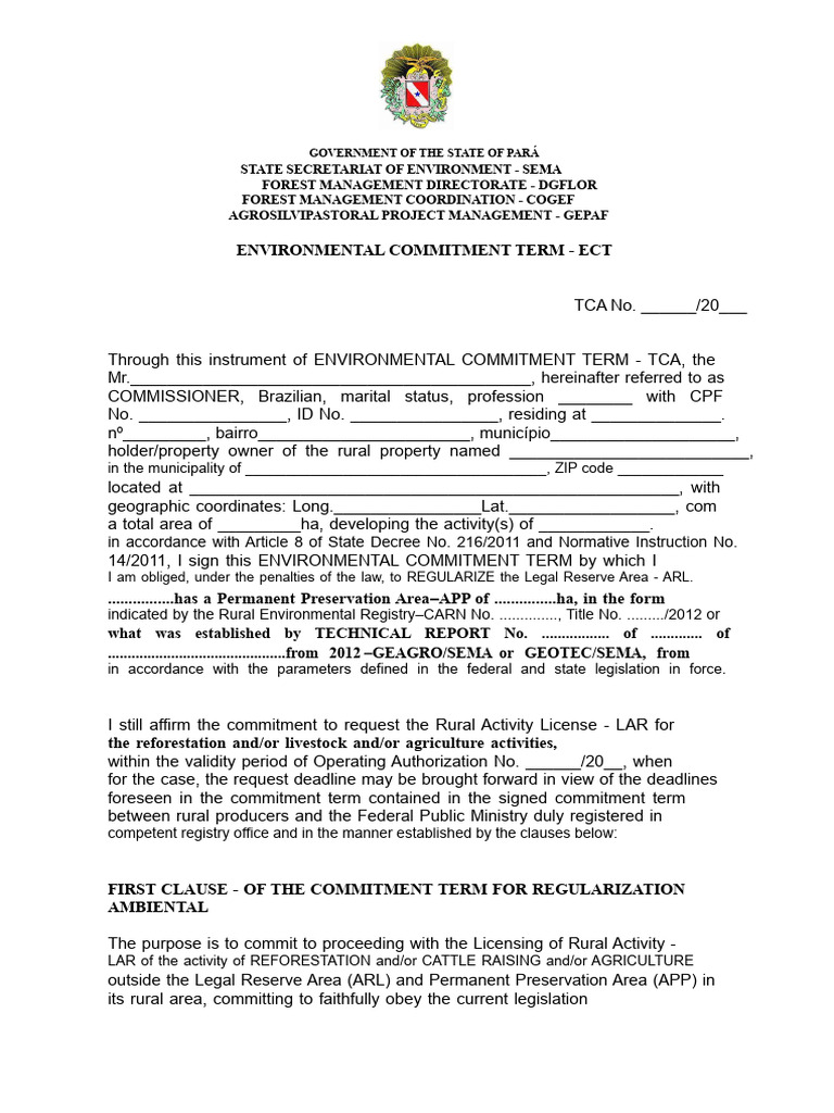 Environmental Commitment Term - Pará | PDF | Government | Common Law