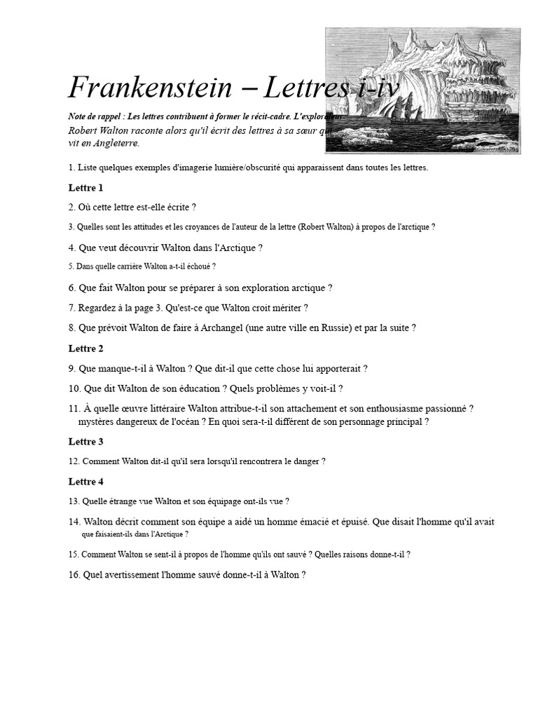 Analyse des lettres et chapitres de Frankenstein | PDF | Frankenstein