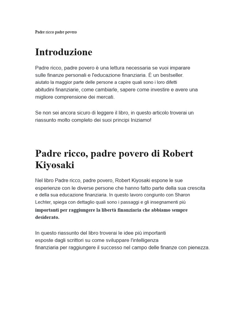 Papà Ricco, Papà Povero | PDF