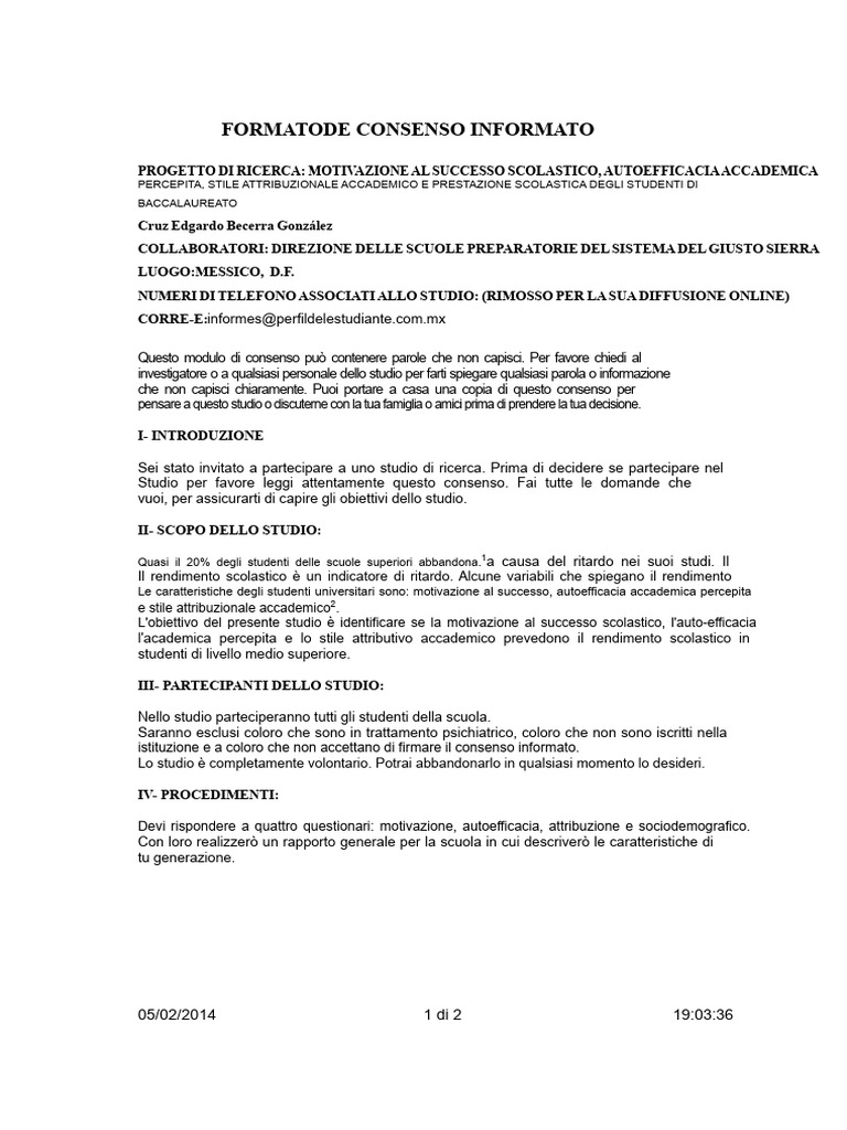 Esempio Di Consenso Informato | PDF