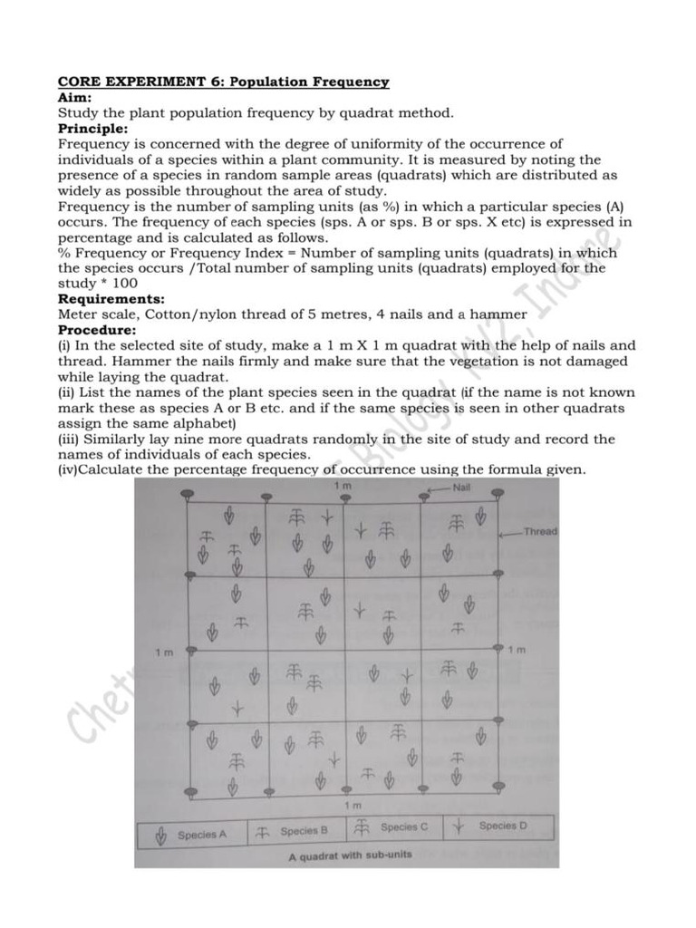 Aim - To Study Plant Population Frequency by Quadrat Method | PDF