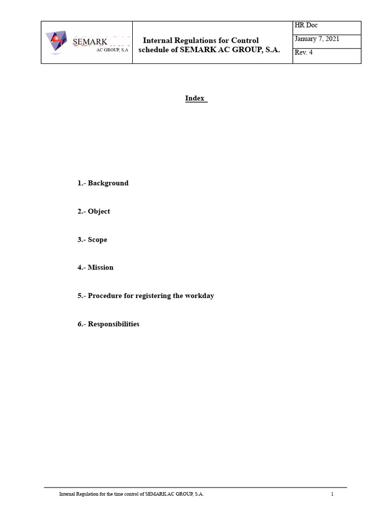 SEMARK AC Group Time Control Regulations | PDF | Working Time | Justice