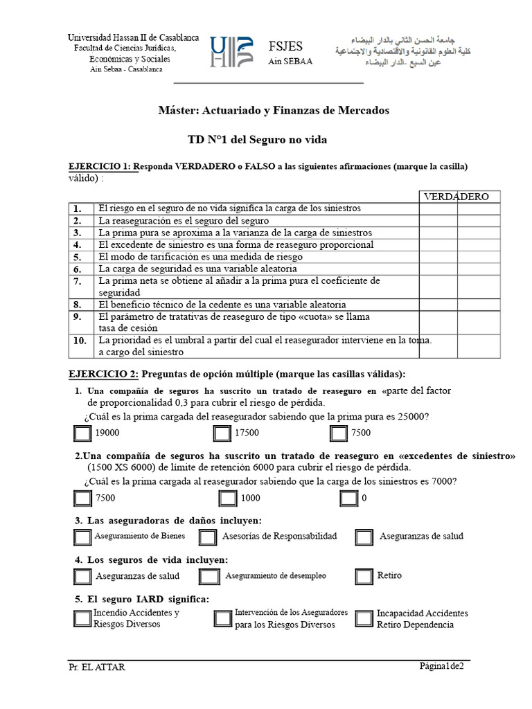Ejercicios de Actuariado en Seguros | PDF | Reaseguro | Seguro