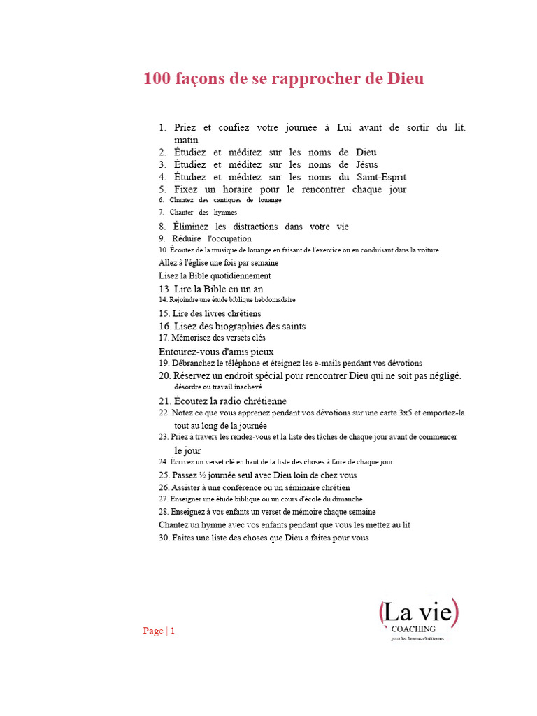 100 façons de se rapprocher de Dieu | PDF | Dieu | Prière