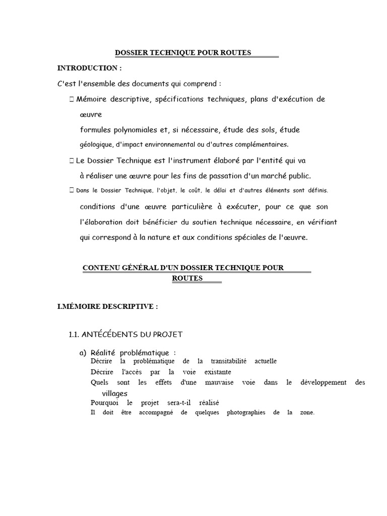 Dossier Technique pour Routes: Guide Complet | PDF | Environnement naturel