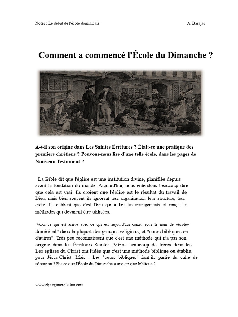 Origines de l'École du Dimanche | PDF | École du dimanche | Église ...