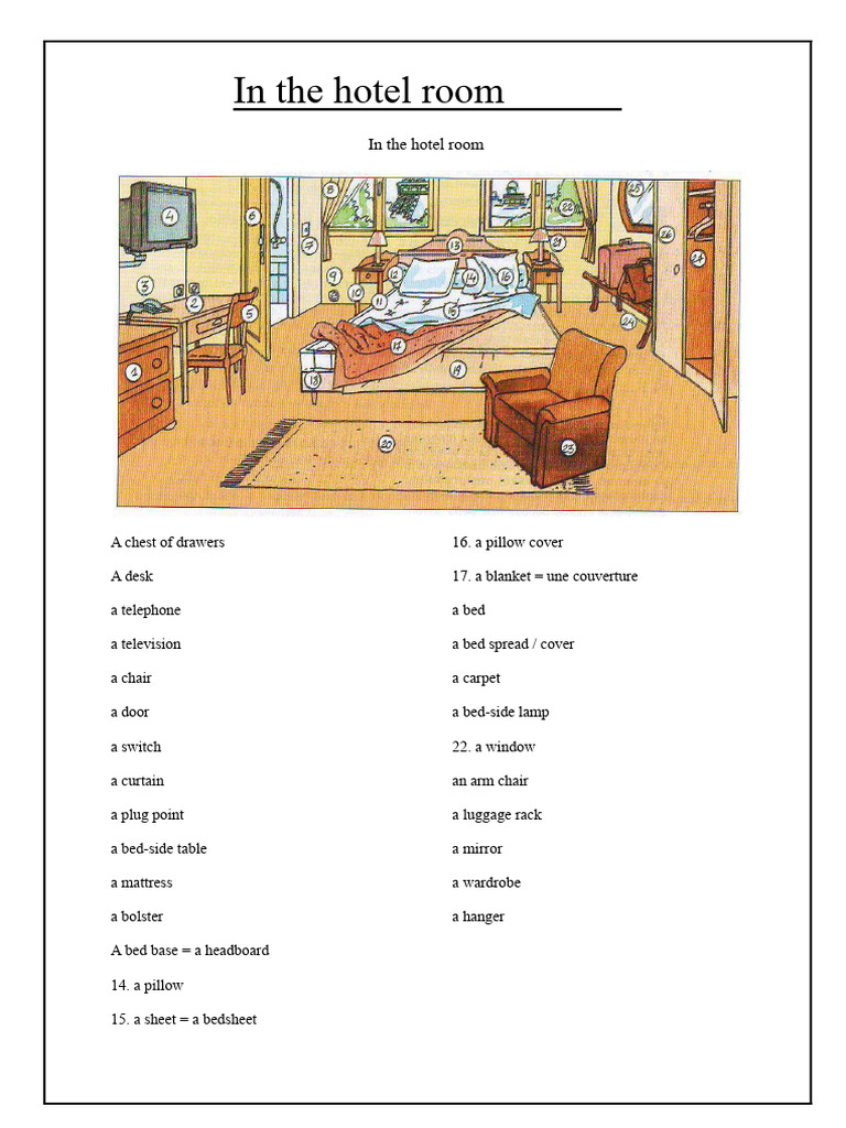 Vocabulary of Hotel Room Items | PDF