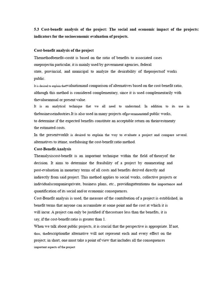 Cost-Benefit Analysis for Projects | PDF | Cost–Benefit Analysis ...