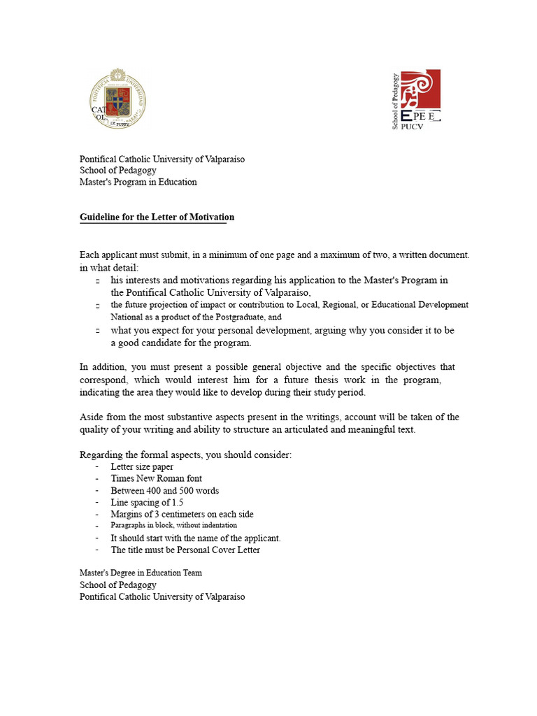 Guideline-Letter of Application For Master's in Education-PUCV PDF | PDF