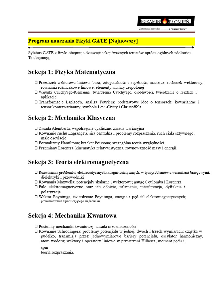 Program Fizyki GATE | PDF