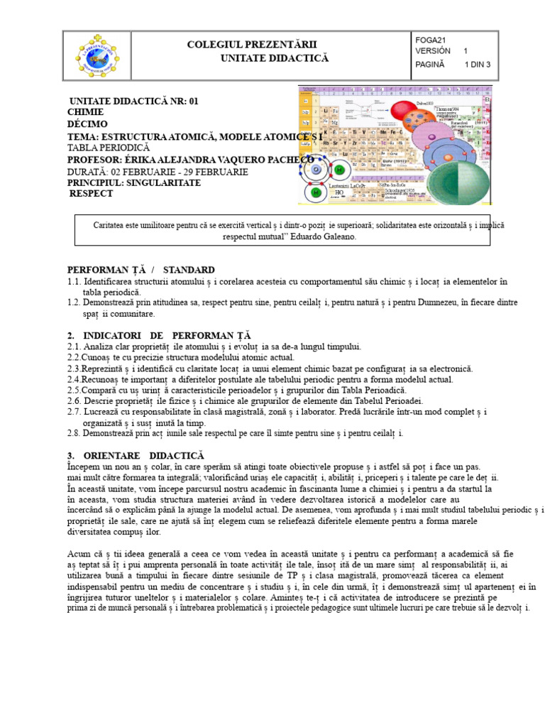 Colegiul Prezentării Unitate Didactică | PDF