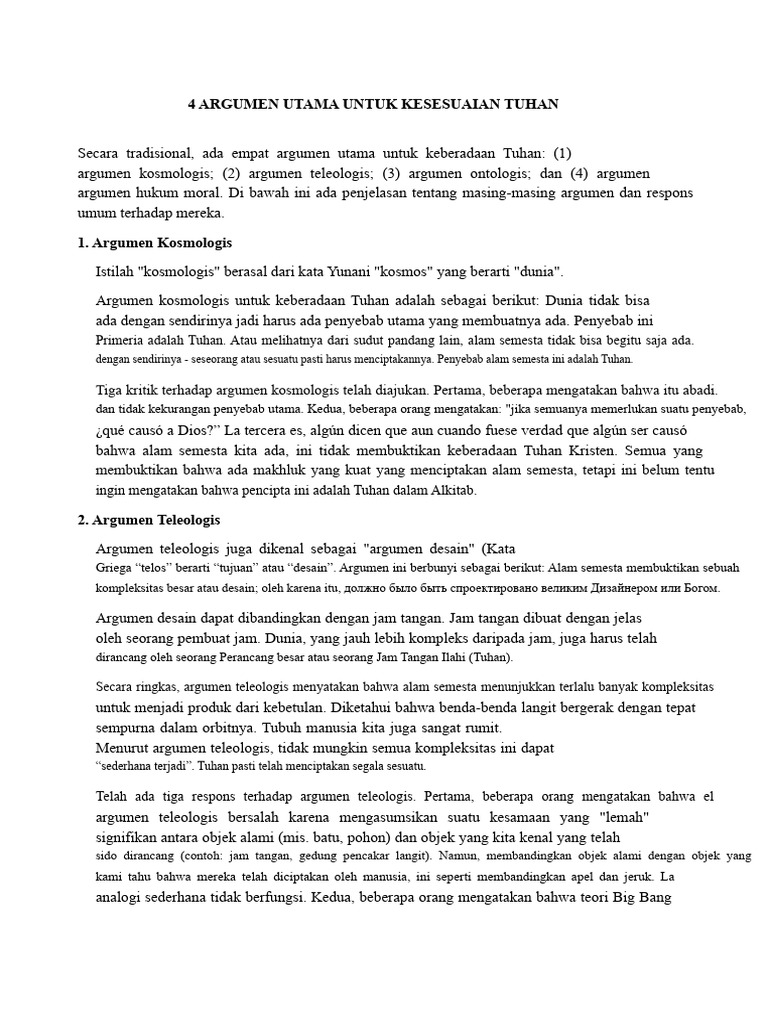 4 Argumen Keberadaan Tuhan yang Utama | PDF