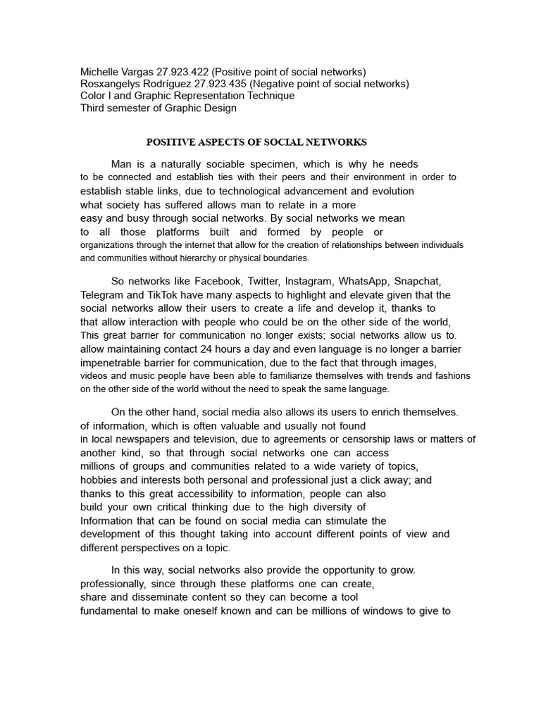 Positive Aspects of Social Networks. | PDF | Social Media | Popular ...