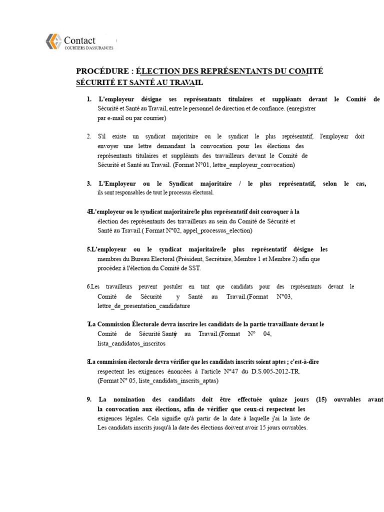 Élection des Représentants SST : Procédure | PDF | Vote | Élections