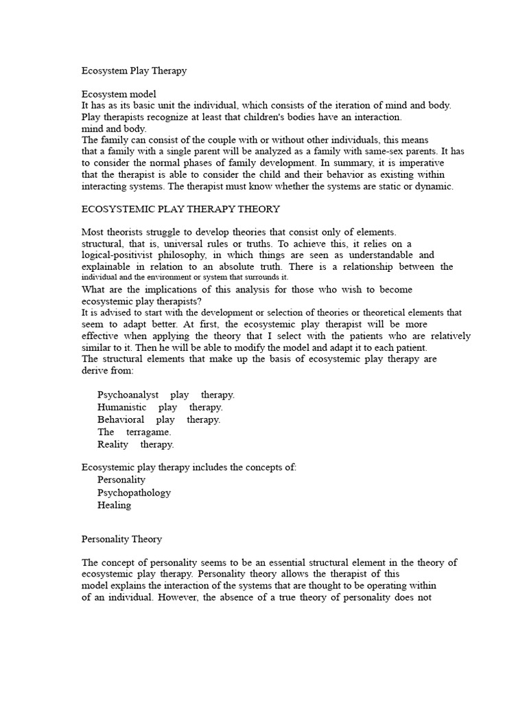 Ecosystemic Play Therapy Explained | PDF | Psychotherapy | Play Therapy