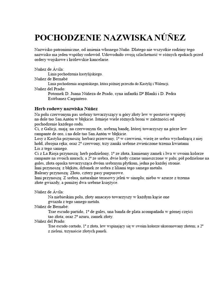 Pochodzenie Nazwiska Núñez | PDF