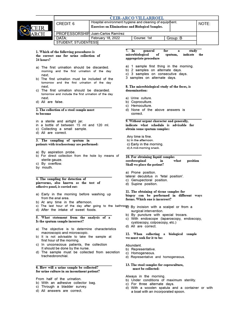 Biological Sample Collection Test | PDF | Medical Specialties ...