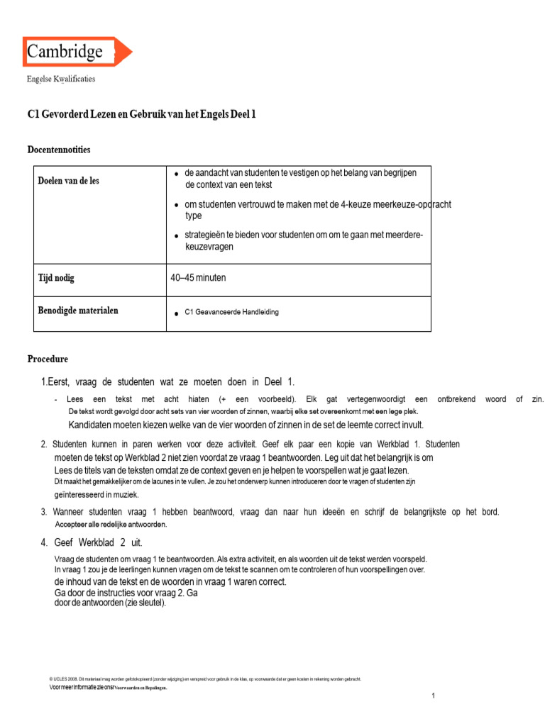 Cambridge English C1 Gevorderd Lezen Deel 1 | PDF