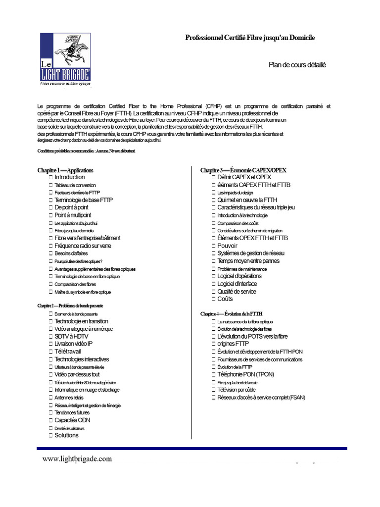 Certification CFHP en Fibre au Domicile | PDF | Fibre optique ...