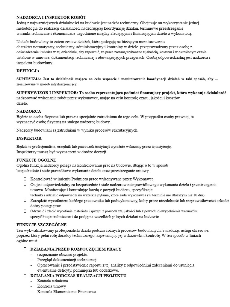 Nadzorca I Inspektor Budowlany Egzamin | PDF