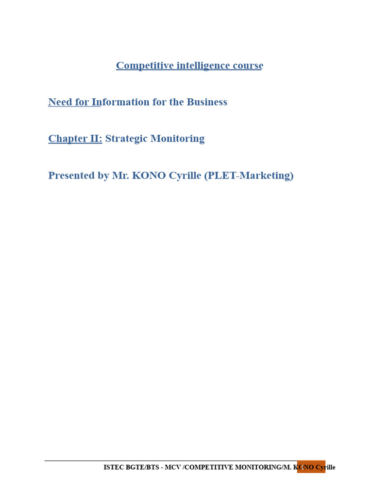 Strategic Monitoring for Competitive Intelligence | PDF | Tacit ...