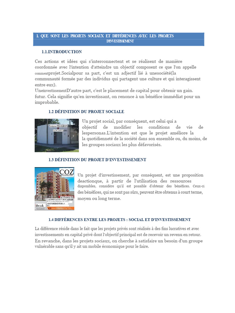 Projets sociaux vs projets d'investissement | PDF | Investir