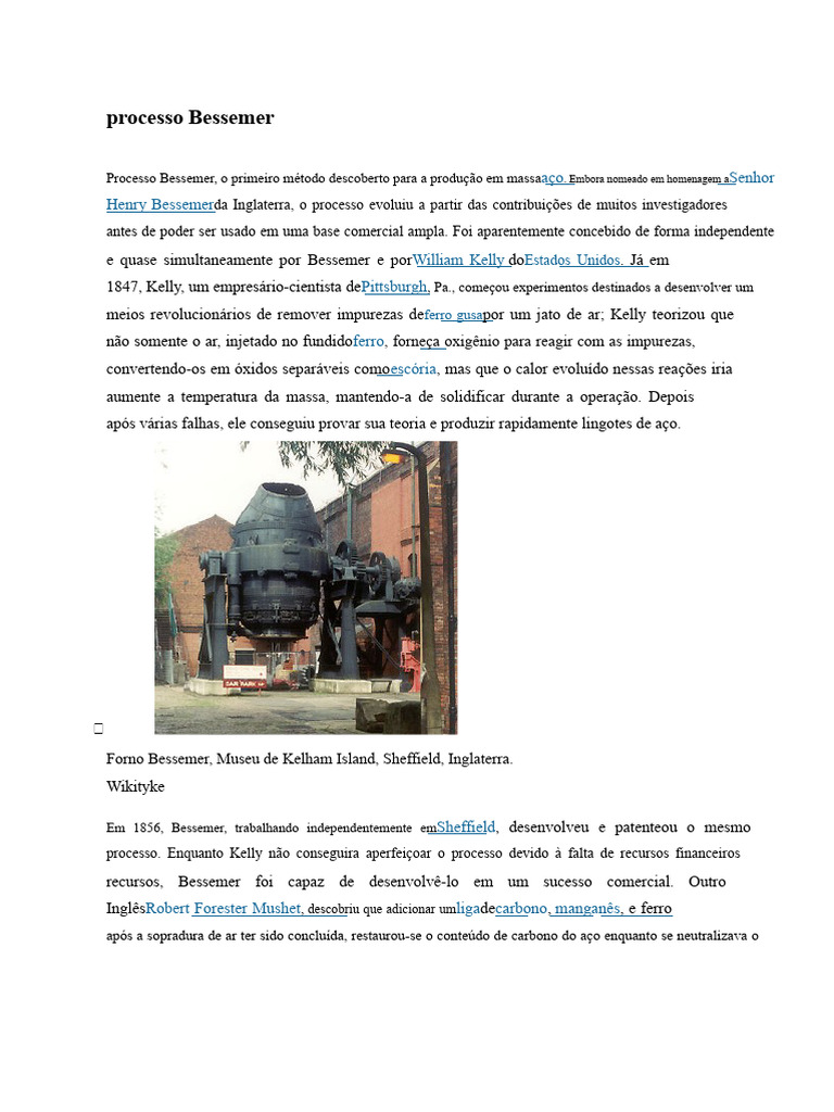 Processo Bessemer: Produção de Aço em Massa | PDF | Materiais