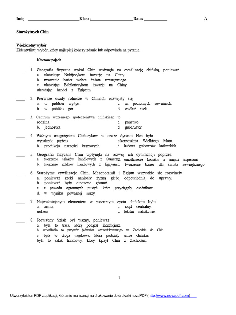 Test Z Starożytnej Chin | PDF