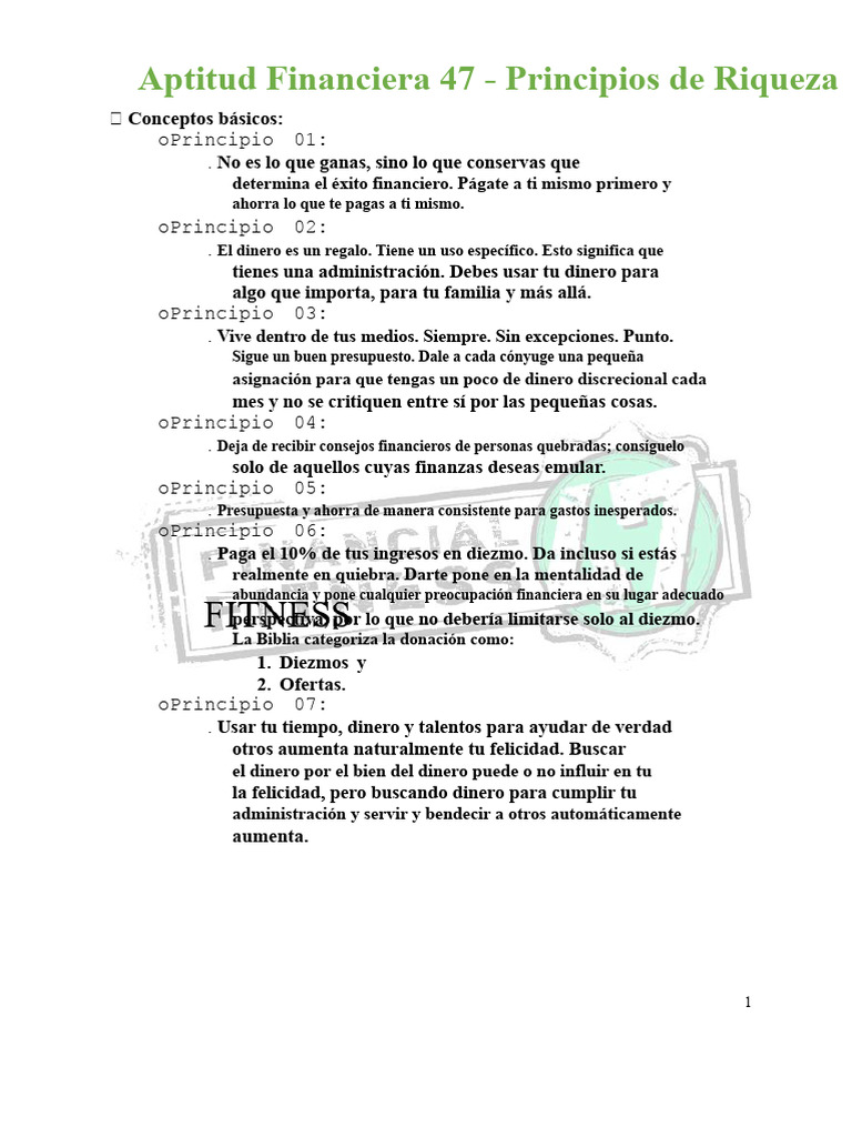 Principios Clave para la Riqueza Financiera | PDF | Deuda | Inversiones