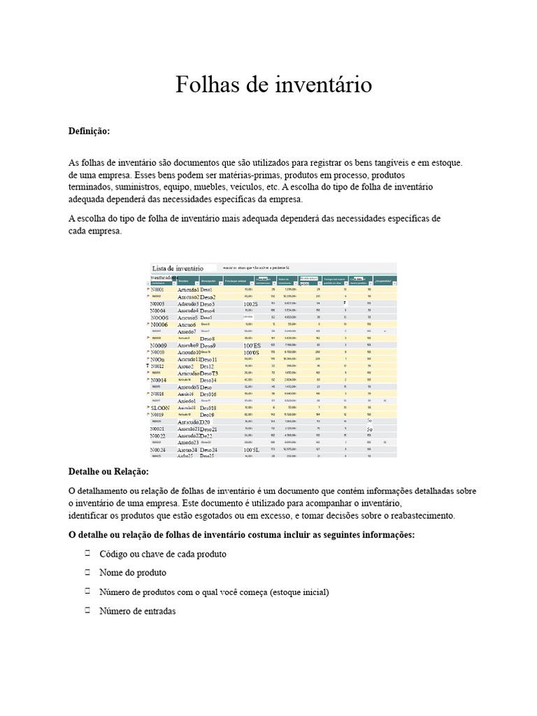 Folhas de inventário | PDF | Inventário | Despesa