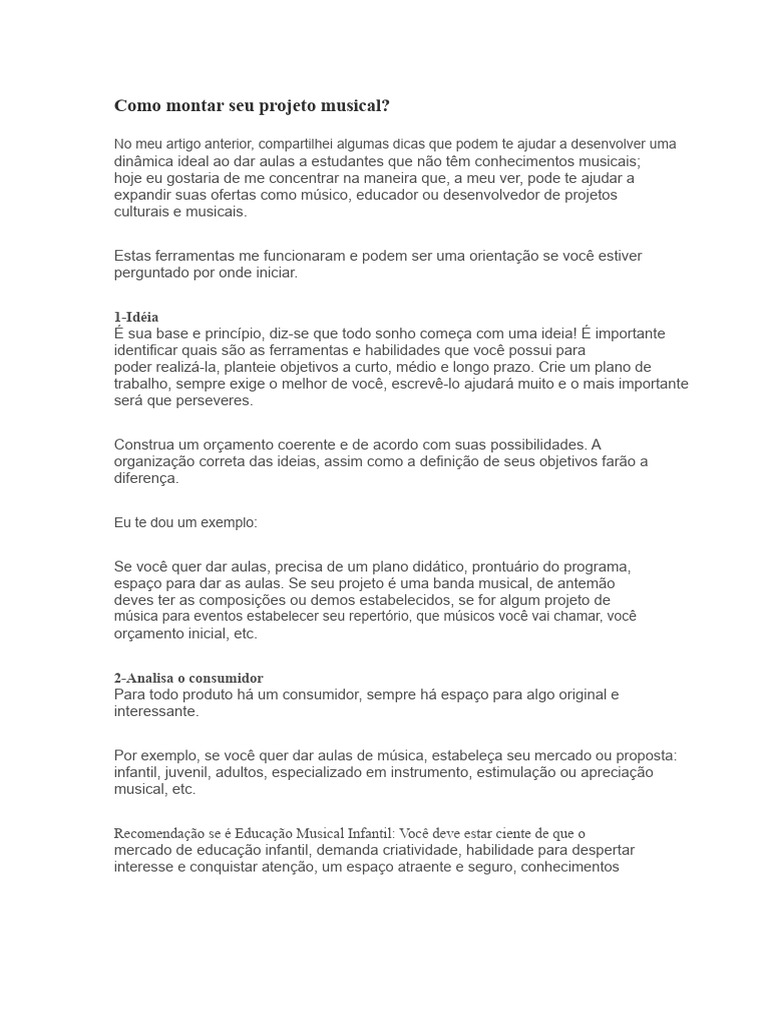 PROJETO MUSICAL.docx | PDF | Educação Musical | Marca