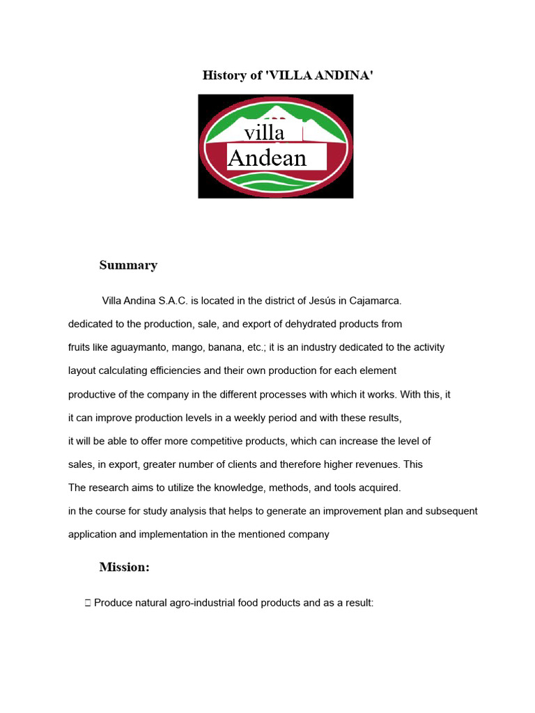 ORGANIZATIONAL CHART OF VILLA ANDINA work of ENGINEERING METHODS | PDF ...