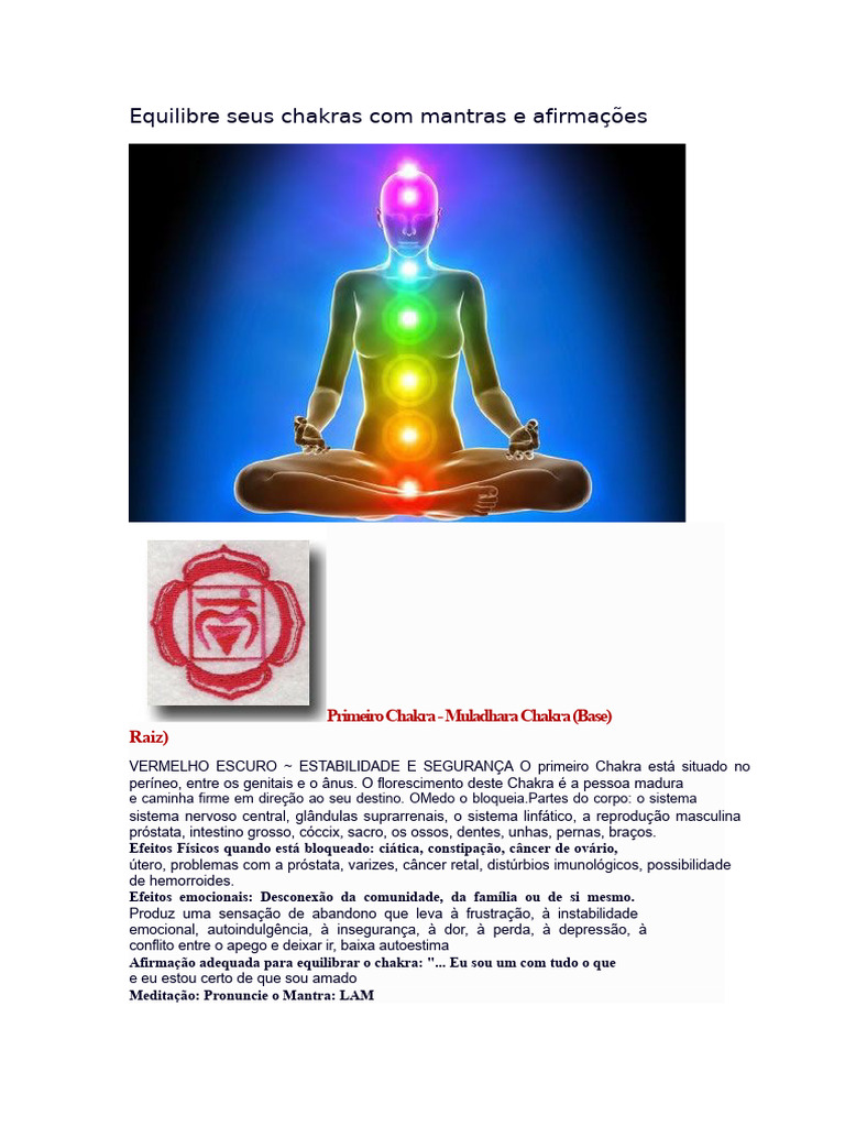 Equilíbrio de Chakras: Mantras e Afirmações | PDF | Chacra | Corpo humano
