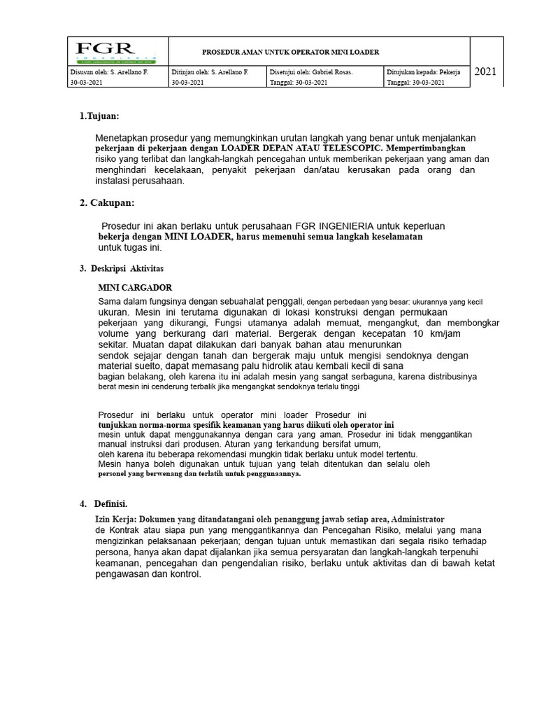Prosedur Aman Mini Loader untuk Operator | PDF
